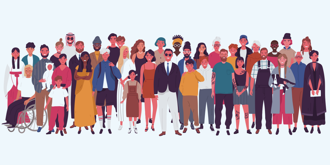Illustration of diverse multiracial and multicultural group of people