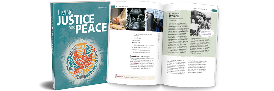 Image of Living Justice and Peace cover and inside spread