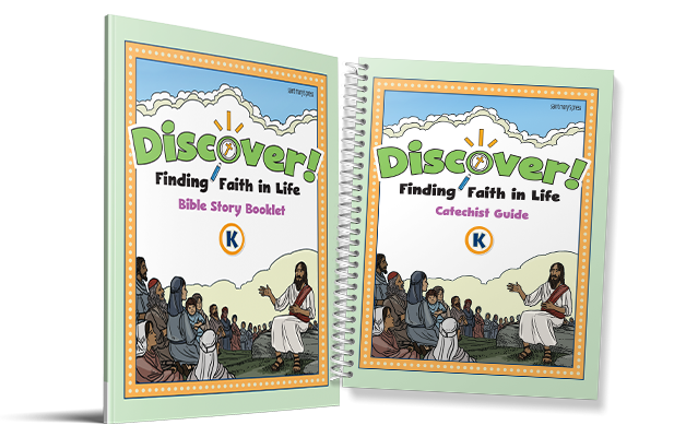 Cover images of the Bible Story Booklet and Catechist Guide for Discover! Kindergarten