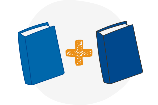 Illustration of two books linked together with a plus sign