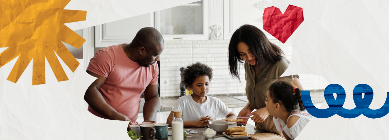 A family cooking together with collage elements