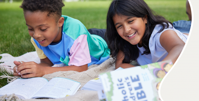 kids laughing outside with The Catholic Children’s Bible